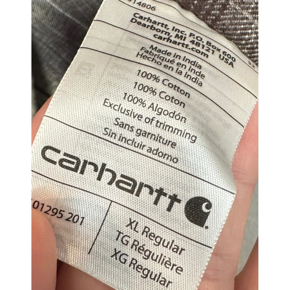 Carhartt Shirt Mens XL Relaxed Fit Flannel Black White Plaid Button Up Pocket